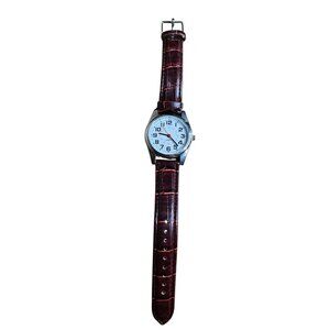 Mens Untested  Watch White Dial Military Time  Imitation Leather Strap